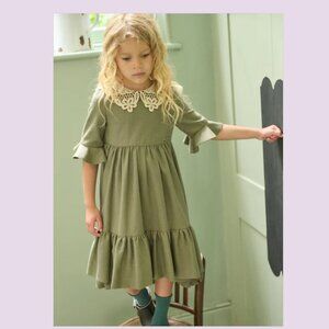 Jessie and James Green Billie Dress with Peter Pan Collar and Puff Sleeves 8YR